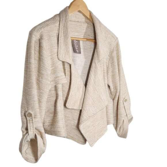 Anthropologie Dolan Jacket Crop Cotton Tweed Knit Cream Natural Slouchy Wrap‎ M - Picture 4 of 10